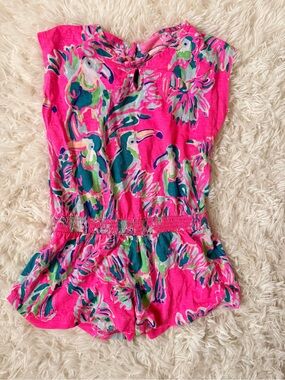 Lilly Pulitzer Pink Tropical Toucan Girls Romper 4/5